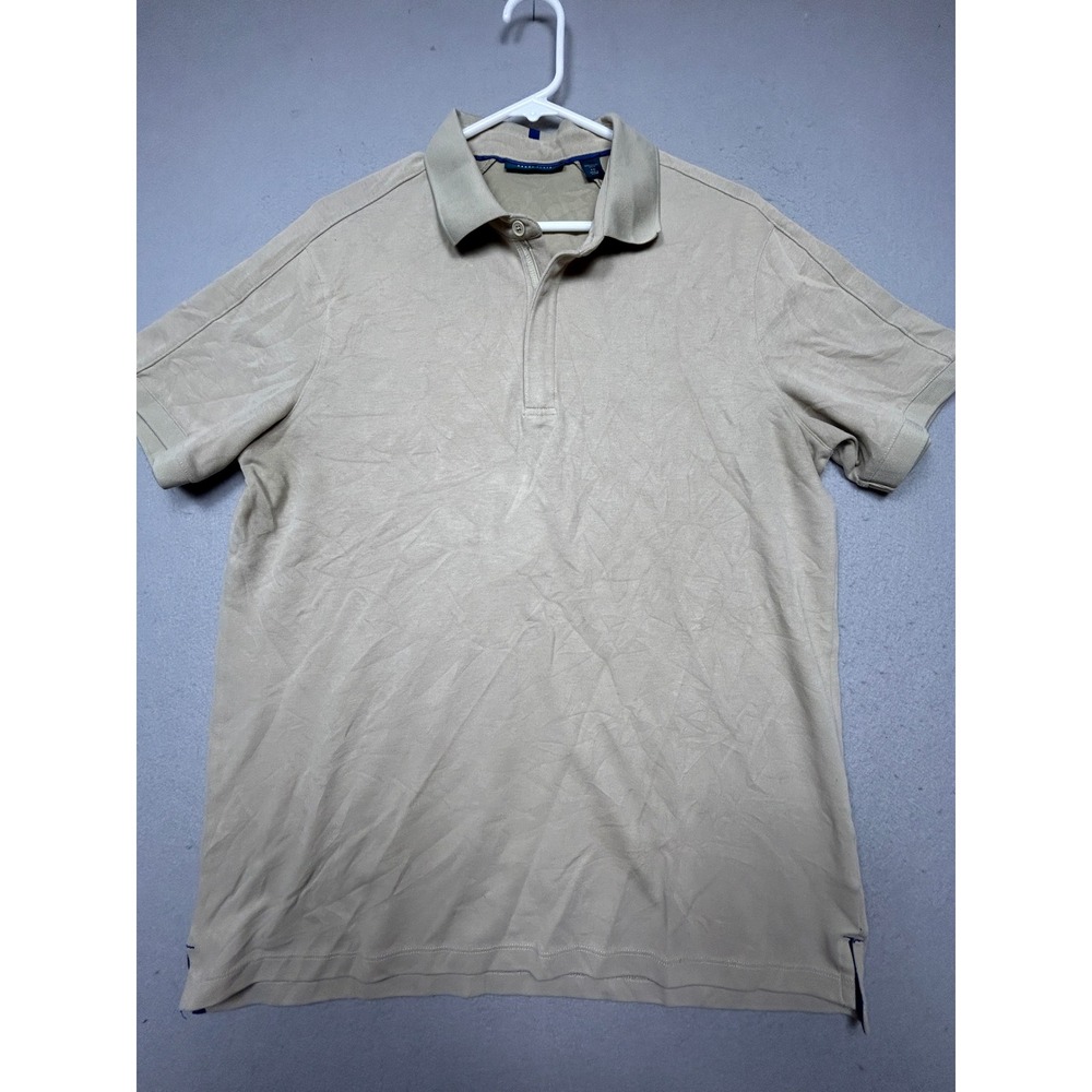 Perry Ellis Polo Shirt Cotton Blend Tan Khaki Large Mens